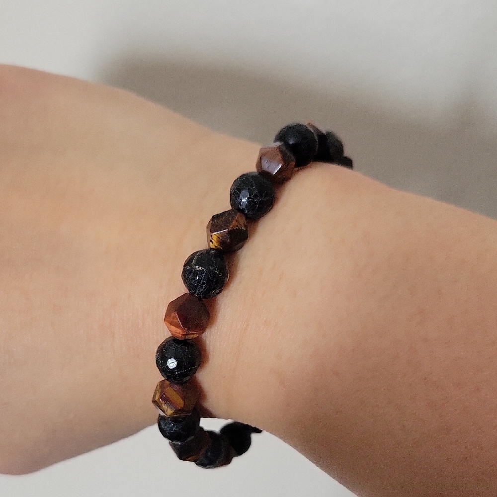 🤎Tourmaline And Tiger Eye Gemstone Beades Braceler